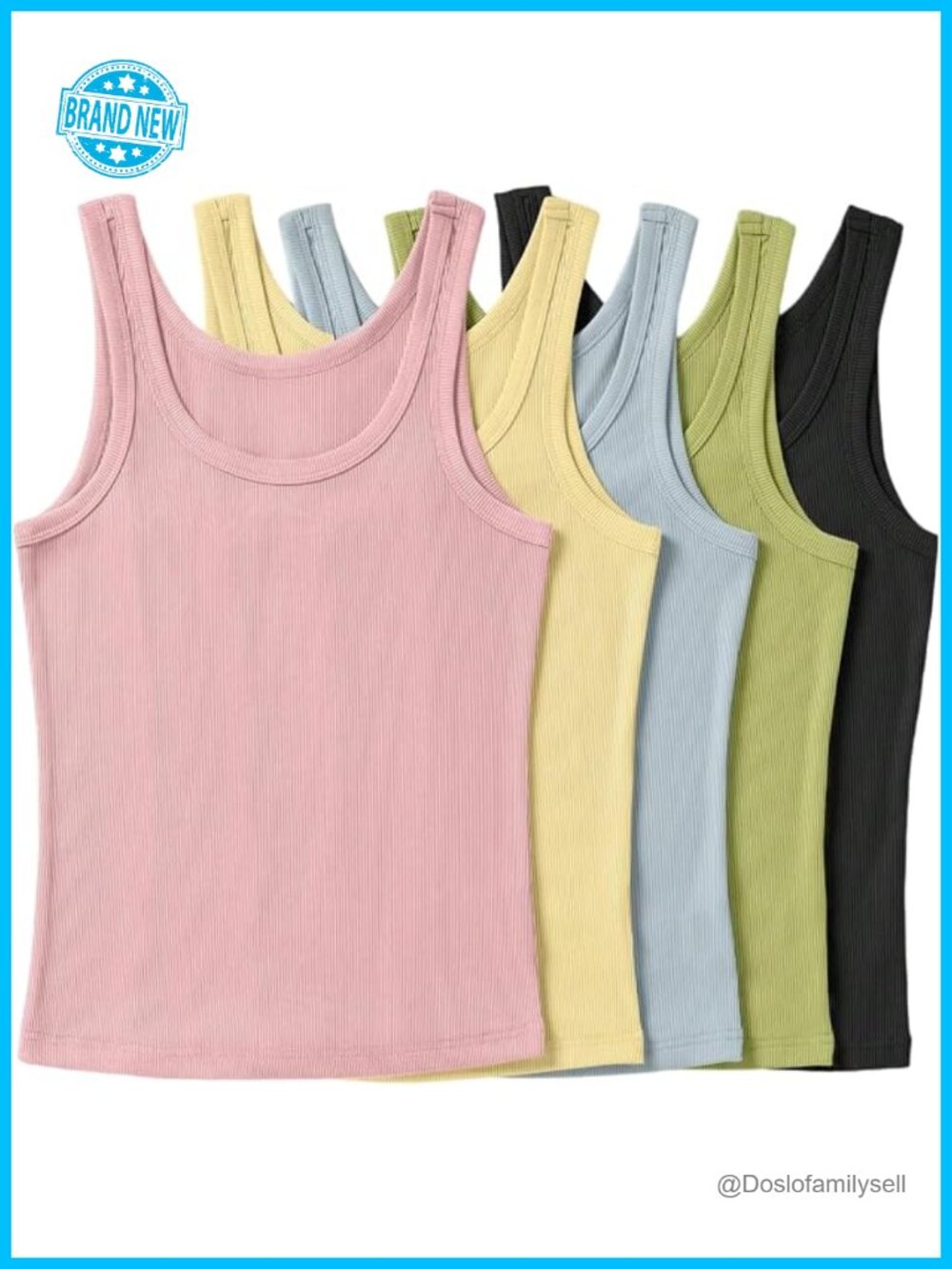 Ribbed Tank Top 5 Piece Set Sleeveless Scoop Neck Fitted Summer Basics